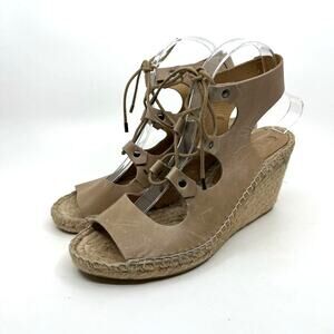 Carmen Saiz Anthropologie Tan Leather Espadrille Wedge Sandals 39 EU